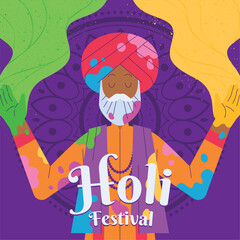 Wall Mural - Isolated old wiseman character Holi festival poster Vector illustration