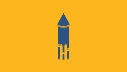 Sticker - Blue Firework rocket icon isolated on orange background. Concept of fun party. Explosive pyrotechnic symbol. 4K Video motion graphic animation