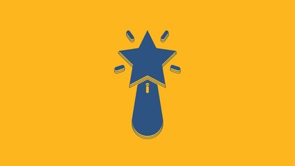 Sticker - Blue Christmas star icon isolated on orange background. Merry Christmas and Happy New Year. 4K Video motion graphic animation