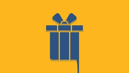 Sticker - Blue Gift box icon isolated on orange background. Merry Christmas and Happy New Year. 4K Video motion graphic animation