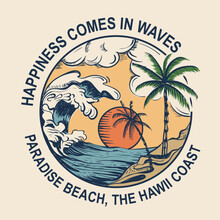 Summer Beach Text With A Waves Illustration, For T-shirt Prints, Posters. Summer Beach Vector Illustration