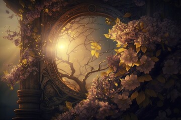 Wall Mural - Spring Rapture – An Atmospheric Regale Set Alight by the Golden Sun Generative AI