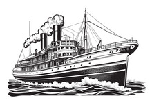 Steamship Vintage Hand Drawn Sketch Vector Illustration Transport