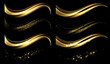 Abstract Gold Light Waves. Shiny golden moving lines design element with glitter effect on dark background