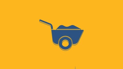 Canvas Print - Blue Wheelbarrow icon isolated on orange background. Tool equipment. Agriculture cart wheel farm. 4K Video motion graphic animation