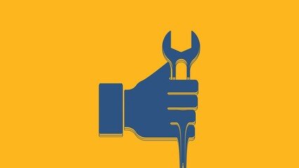 Poster - Blue Wrench spanner icon isolated on orange background. 4K Video motion graphic animation