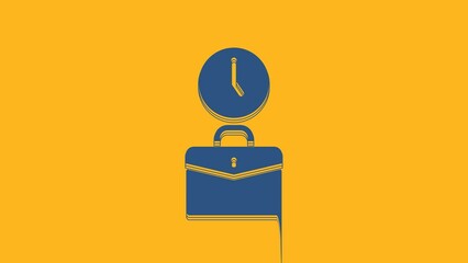 Poster - Blue Work time icon isolated on orange background. Office worker. Working hours. Business briefcase. 4K Video motion graphic animation