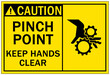 Pinch point hazard sign and labels keep hand clear