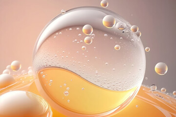 Wall Mural - Close up clear liquid cosmetic product. Gel texture with bubbles. Generation AI