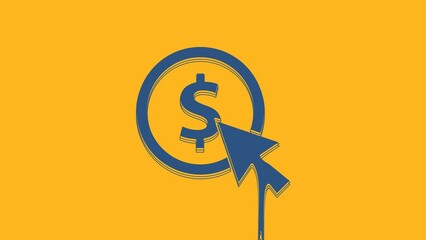 Poster - Blue Coin money with dollar symbol icon isolated on orange background. Banking currency sign. Cash symbol. 4K Video motion graphic animation