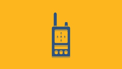 Poster - Blue Walkie talkie icon isolated on orange background. Portable radio transmitter icon. Radio transceiver sign. 4K Video motion graphic animation