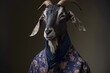 Humanazied goat dressed in imperial clothes. Created with Generative AI technology.