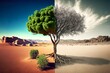 Fruchtbarkeit vs Dürre - Baum in zwei Welten