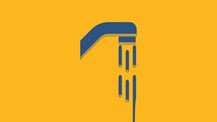 Sticker - Blue Shower head with water drops flowing icon isolated on orange background. 4K Video motion graphic animation