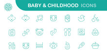 Minimal Cute Baby Line Icon Set. Baby And Childhood Vector Illustration. Line With Editable Stroke