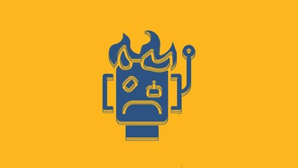 Poster - Blue Robot burned out icon isolated on orange background. 4K Video motion graphic animation