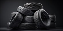 Illustration Of A Stack Of Car Tires In Beautiful Lighting, Generative Ai