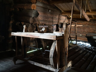 Wall Mural - Reconstruction of a peasant house, interior, on Kizhi Island, Karelia, northern Russia