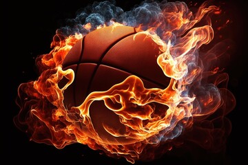 Wall Mural - Glowing Basketball Ball Burning on Fire in Orange Flames. Generative AI.