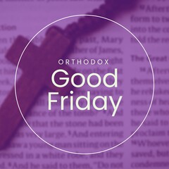 Sticker - Composite of orthodox good friday text in circle over rosary beads and bible