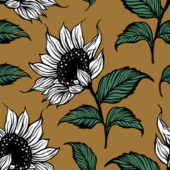 Wall Mural - sunflower floral seamless pattern. summer flower nature plant decorative graphic vector background