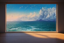 Wall Painting Of The View Of The Sea From The Window Of The Bungalow. Created Using Generative Ae. Generative AI
