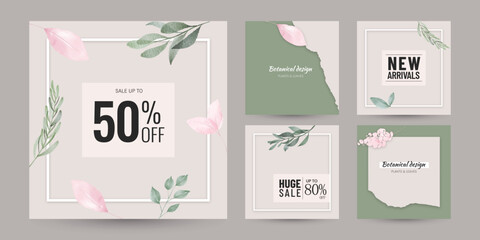 Wall Mural - Minimal floral sale layouts for shopping ads, banner, social media post, beauty, wedding, cosmetics.	
