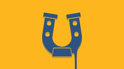 Poster - Blue Horseshoe icon isolated on orange background. 4K Video motion graphic animation