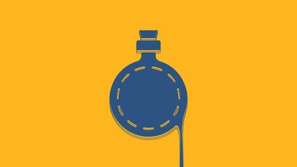 Poster - Blue Canteen water bottle icon isolated on orange background. Tourist flask icon. Jar of water use in the campaign. 4K Video motion graphic animation