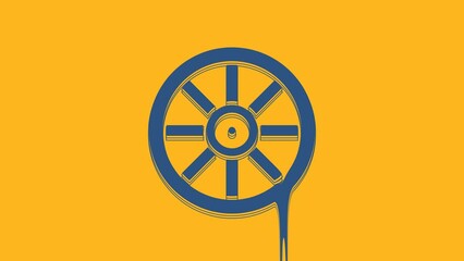 Canvas Print - Blue Old wooden wheel icon isolated on orange background. 4K Video motion graphic animation