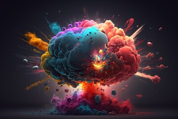 Magic explosion bomb. boom effect with colorful dust, created with Generative AI technology