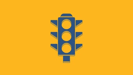 Poster - Blue Traffic light icon isolated on orange background. 4K Video motion graphic animation