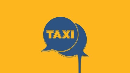 Sticker - Blue Taxi call telephone service icon isolated on orange background. Speech bubble symbol. Taxi for smartphone. 4K Video motion graphic animation