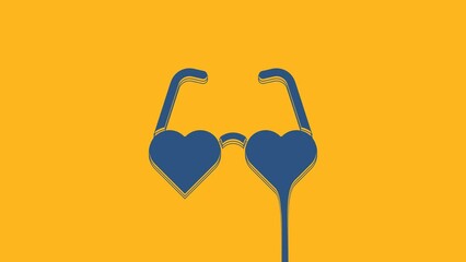 Sticker - Blue Heart shaped love glasses icon isolated on orange background. Suitable for Valentine day card design. 4K Video motion graphic animation