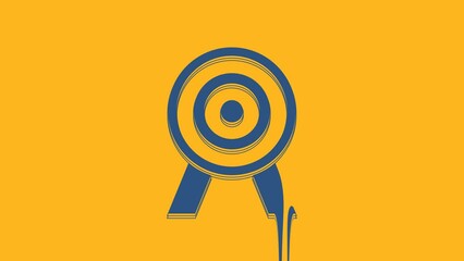 Poster - Blue Target icon isolated on orange background. Dart board sign. Archery board icon. Dartboard sign. Business goal concept. 4K Video motion graphic animation