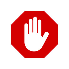 Red Stop Hand Block Octagon Sign Or Adblock Or Do Not Enter Or Forbidden Icon. Vector Image.