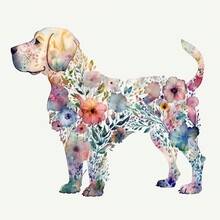 Dog Outline With Watercolor Pattern Coloring. Generative AI.