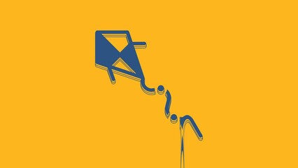 Poster - Blue Kite icon isolated on orange background. 4K Video motion graphic animation