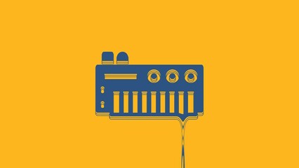 Poster - Blue Music synthesizer icon isolated on orange background. Electronic piano. 4K Video motion graphic animation