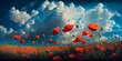 Illustration of world war one battlefields filled with poppies.