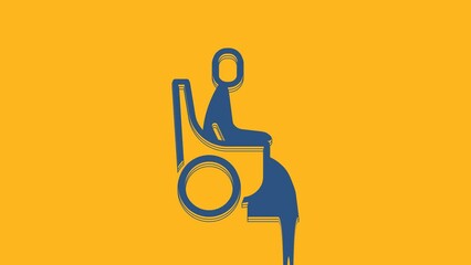 Poster - Blue Woman in wheelchair for disabled person icon isolated on orange background. 4K Video motion graphic animation