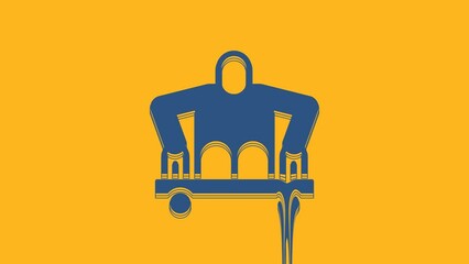 Poster - Blue Man without legs sitting wheelchair icon isolated on orange background. Disability concept. Guy with physical disabilities. 4K Video motion graphic animation