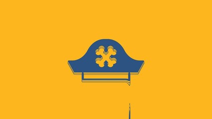 Canvas Print - Blue Pirate hat icon isolated on orange background. 4K Video motion graphic animation