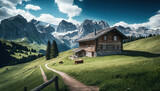 Fototapeta Tęcza - Idyllic Swiss Alps Landscape with Green Pastures Created with Generative AI Technology