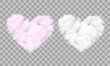 Realistic transparent white and pink heart shaped clouds. Vector illustration