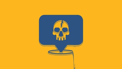 Wall Mural - Blue Skull icon isolated on orange background. Pirate captain. Happy Halloween party. 4K Video motion graphic animation