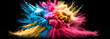 abstract explosion of colored powder dust and smoke on black background.  Image created with generative ai. 