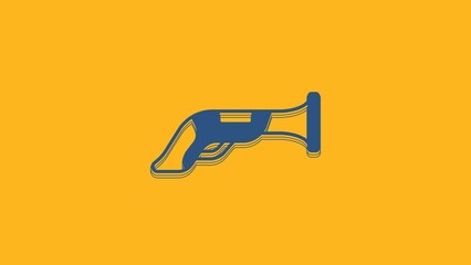 Sticker - Blue Vintage pistol icon isolated on orange background. Ancient weapon. 4K Video motion graphic animation