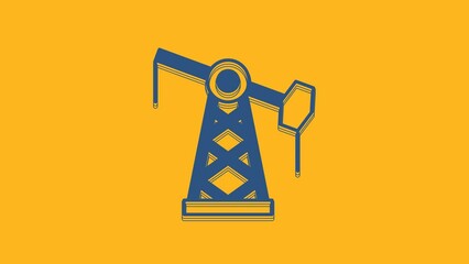 Sticker - Blue Oil pump or pump jack icon isolated on orange background. Oil rig. 4K Video motion graphic animation