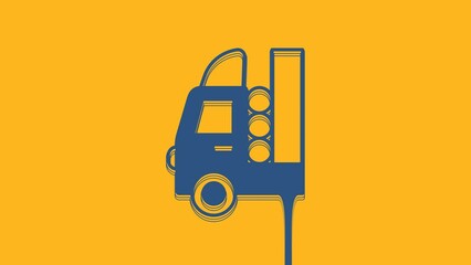 Canvas Print - Blue Gas tank for vehicle icon isolated on orange background. Gas tanks are installed in a car. 4K Video motion graphic animation